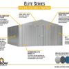 Arrow Shed Elite 14′ x 16′ Outdoor Lockable Gable Roof Steel Storage Shed Building, Anthracite