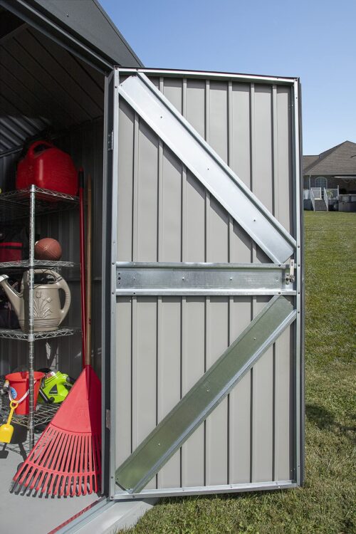 Arrow Shed Elite 14′ x 16′ Outdoor Lockable Gable Roof Steel Storage Shed Building, Anthracite