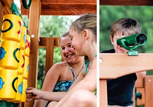 Gorilla Playsets Catalina Wooden Swing Set with Clatter Bridge and Tower 3 Swings and Tube Slide