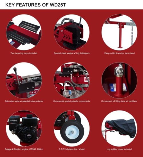 Boss Industrial 25 Ton Horizontal Vertical Gas Wood Splitter (WD25T)