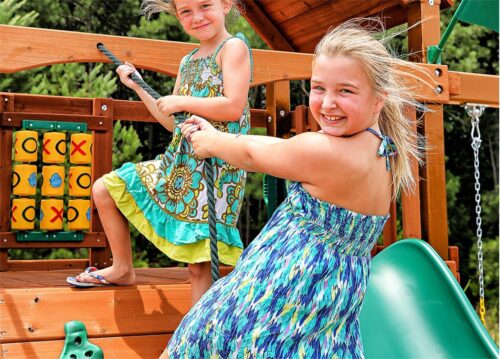 Gorilla Playsets Catalina Wooden Swing Set with Clatter Bridge and Tower 3 Swings and Tube Slide