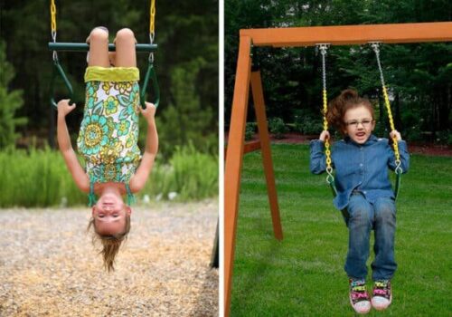 Gorilla Playsets Catalina Wooden Swing Set with Clatter Bridge and Tower 3 Swings and Tube Slide